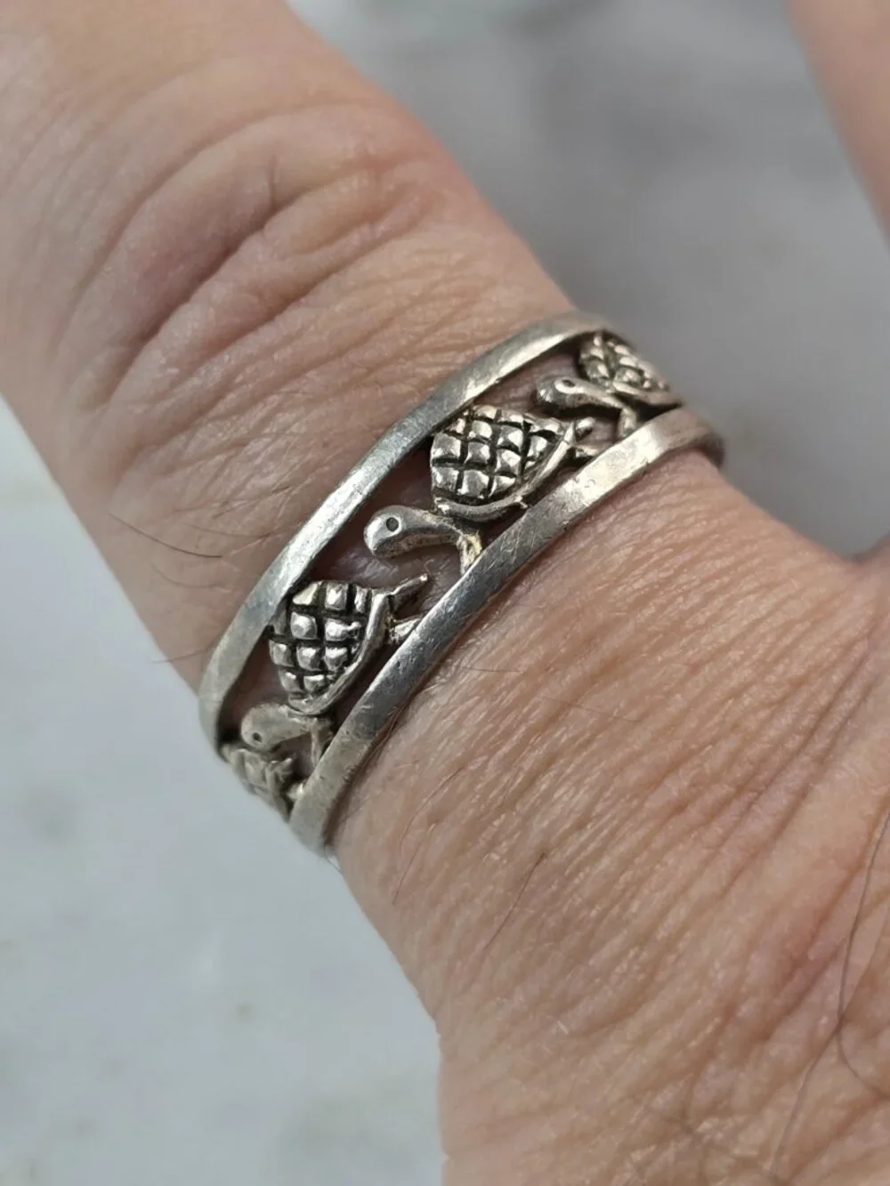 Womens Vintage Estate Sterling Silver Turtle Ring 2.7g E4132
